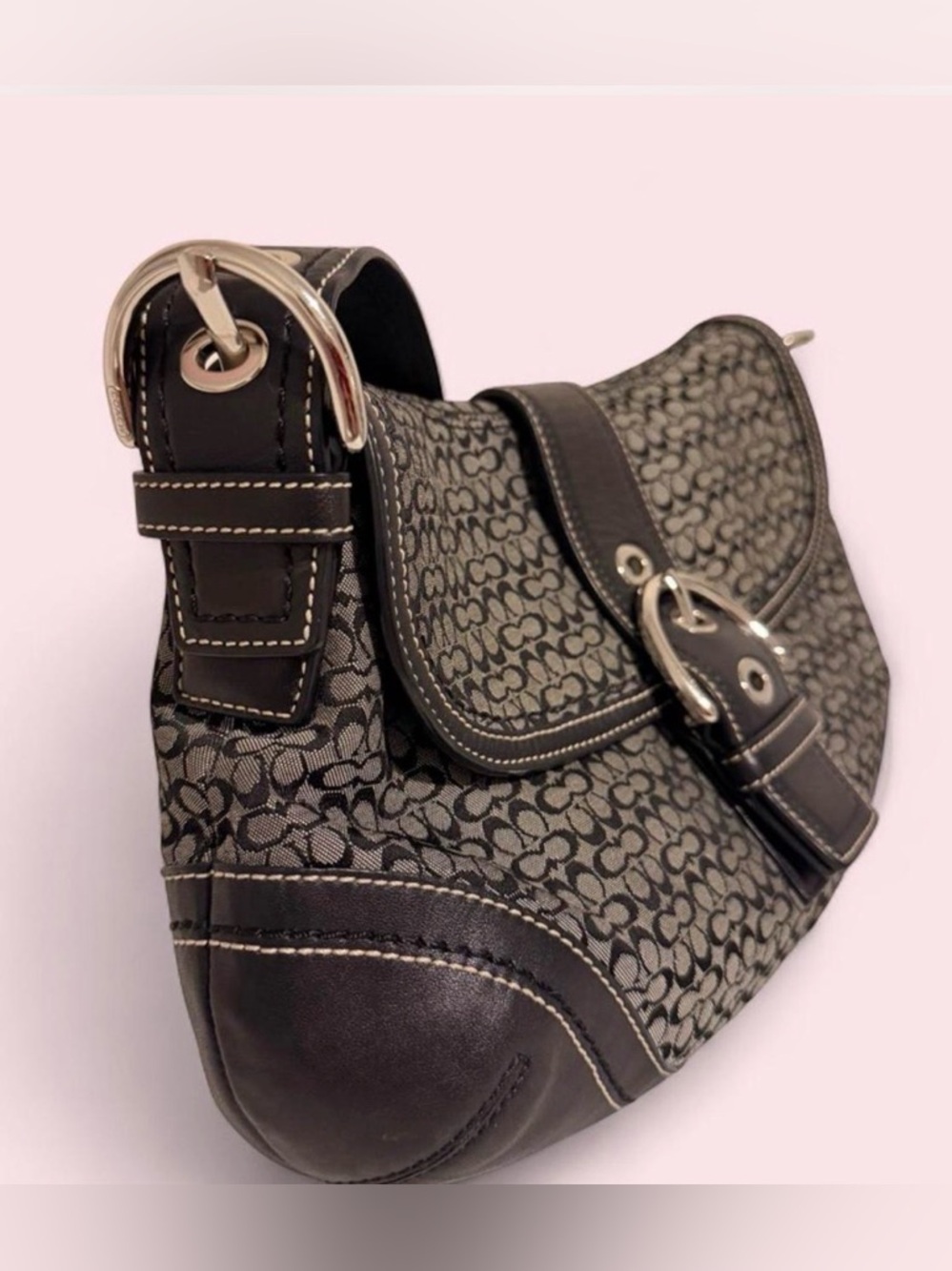 Coach Soho Signature Jacquard Canvas Buckle Shoulder Bag - Y2K - Black/Grey - Picture 4 of 7